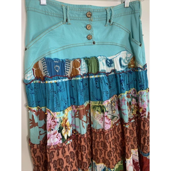 Julie G Tiered Skirt W/Beading S Ruffles BOHO SKIRT - Picture 2 of 7